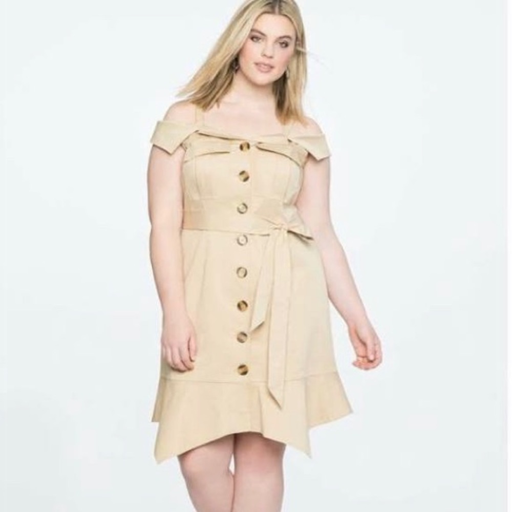 Elloquii cream dress with assemetric hem, Size 14